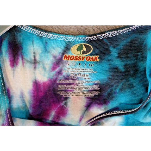 Mossy Oak Tank Top Small Spiral Tie‑Dye Blue Purple Artisan Hand Dyed Cotton - Picture 6 of 8